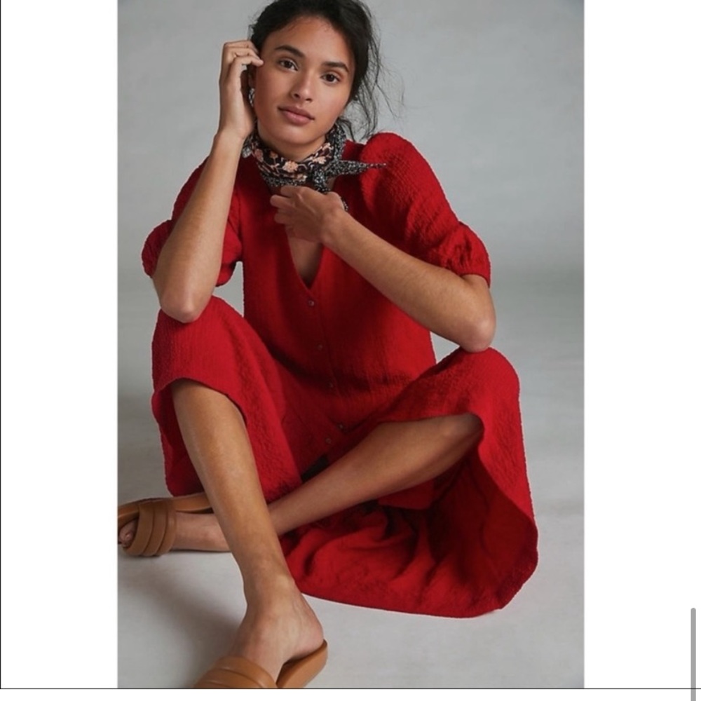 Maeve red gauze midi dress size M